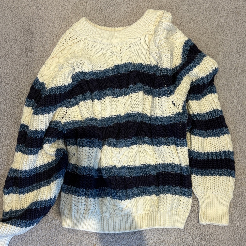 Free People Navy and Cream Striped Sweater